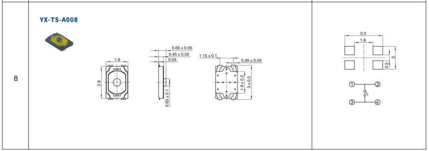 YX-TS-A008按钮开关尺寸图和安装图